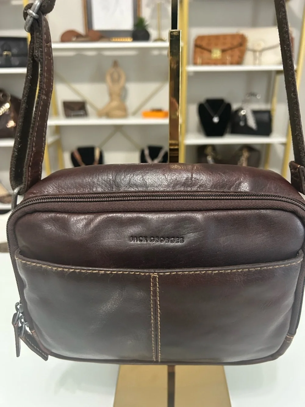Jack Georges Dark Brown Leather Crossbody Bag - Picture 10 of 10